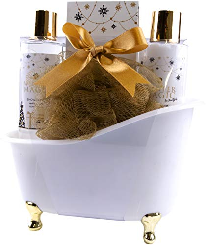 Badeset WINTER MAGIC in Badewanne Duschgel Bodylotion Badesalz Netzschwamm - Vanilla Musk