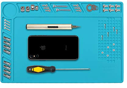 Hitzebeständige Lötmatte, 500 ℃ Hitzebeständige Mehrzweckarbeit Lötreparatur-Plattformauflage mit Linealschraubkerben zum Löten von Lötarbeiten