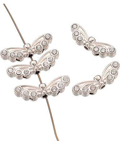 Perlin 20stk Flügel Engel Mit Crystal Strasssteine Metallperlen Engelsflügel Perlen 22mm Metall Spacer DIY für Basteln Schmuck Halskette M452 x2