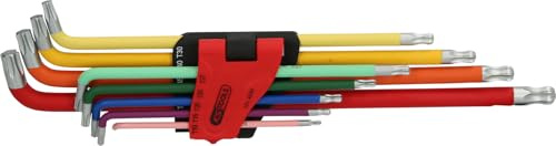 KS Tools 151.4530 Juego de llaves Allen Torx con cabeza de bola, extralargas y en ángulo de 108°, 9 pzs