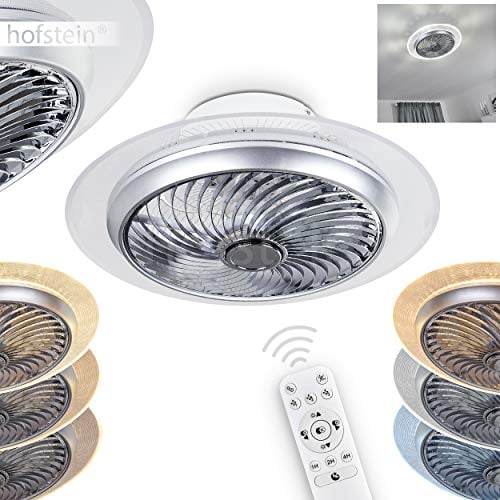 HOFSTEIN LED Deckenventilator Tamworth in Silber/Chrom, LED Deckenleuchte mit Ventilator, 30 Watt, Ø 55 cm, dimmbar über Fernbedienung, 3000-6500 Kelvin, in 3 Stufen einstellbar