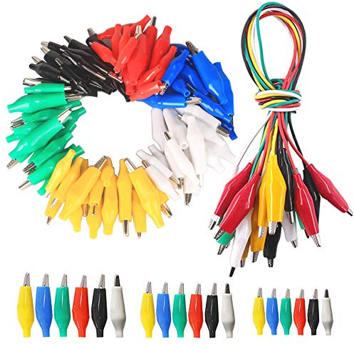 GTIWUNG 90Pcs Coccodrillo Clip (28mm/35mm/45mm) Clip per Batteria Coccodrillo Morsetti Elettrico Test Helper + 10Pcs Cavi di Prova con Clip a Coccodrillo
