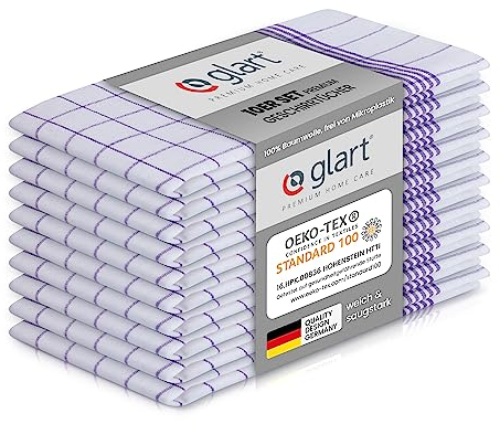 Glart 48KV2 10er Set Geschirrtücher Küchentücher Geschirrhandtücher Küchenhandtücher, 50x70 cm, 100% Baumwolle Oeko-TEX, kariert, vorgewaschen, Karo lila