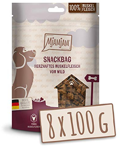 MjAMjAM - Premium Hundesnack - Snackbag herzhaftes Muskelfleisch vom Wild, getreidefrei, Monoprotein, 8 x 100g, 452058