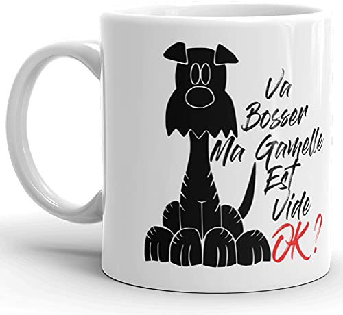 Kalféa Mug Humour chien va bosser gamelle offrir tasse céramique amour drôle Qualité Idée Cadeau Originale Anniversaire Noël Fête femme homme ami collegue maman fille garçon 325ml