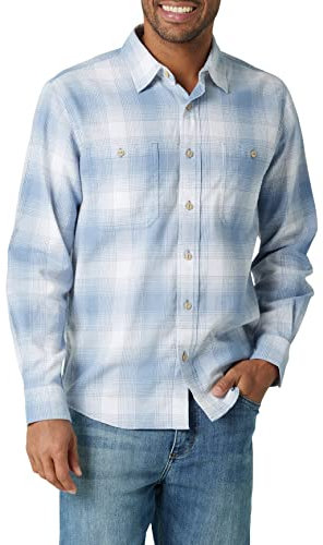 Wrangler Authentics Men's Cloud Flannel Woven Shirt Button, Faded Denim, Large