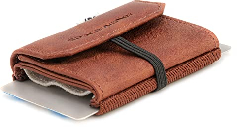 Space Wallet ® Mini Geldbörse rotbraun I hochwertiges Büffelleder I Mini Wallet – idealer Reisegeldbeutel mit Münzfach I 15 Karten + Geldscheine + Münzen I Pull Antique