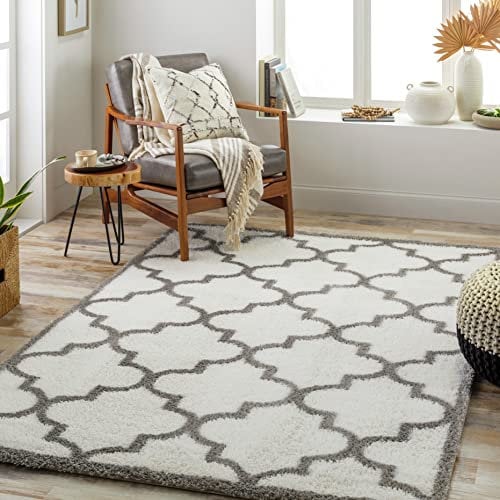 Livabliss Manatuto Shaggy Berber Teppich 160x213 cm – Flauschiger Hochflor Teppich in Creme & Dunkelgrau – Weicher Wohnzimmerteppich für Schlafzimmer & Esszimmer