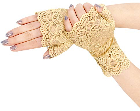 Damen Spitzen Handschuhe Kurze Blumen Handschuhe UV Schutz Fingerlose Fahrhandschuhe 1920er Jahre Zubehör Kostüm Braut Hochzeit Handschuhe Opera Fest Party Handschuhe Fasching Accessoires,Gelb
