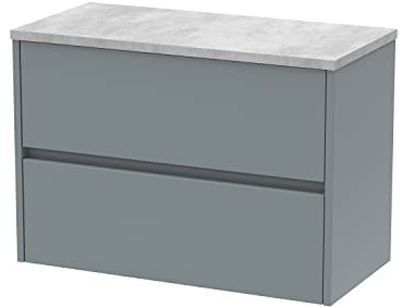 Hudson Reed HAV2306LBG Havana Modern Bathroom Wall Hung 2 Drawer Countertop Unit & Laminate Worktop, 800mm, Matt Coastal Grey/Bellato Grey