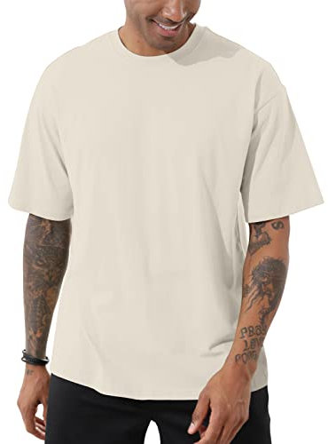 Men's Cotton Oversized T-Shirts Casual Loose Short Sleeve Crew Neck Basic Tops Solid Athletic Tee, Light Coffee, XL