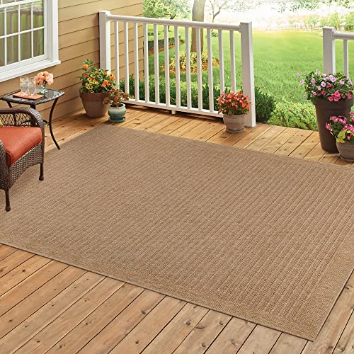 HomebyHome Outdoor Teppich Wetterfest 120 x 170 cm Beige Sisal und Jute Optik - Balkon Teppich Wasserfest Vintage Design Pflegeleicht - Waschbarer Teppich Küche, Garten, Terrasse und Camping