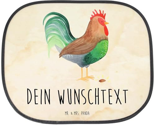 Mr. & Mrs. Panda Personalisierbarer Sonnenschutz Auto Hahn Korn - Personalisierte Geschenke, Bauernhof, Eier, Fensterschutz, Sonnenblende Text, Personalisierter Baby, Henne, Natur, Individualisiert