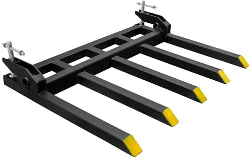 YITAMOTOR Fourches à débris à pince pour seau de 122,9 cm, fourches à palettes robustes à fixation rapide pour chargeur, chargeuse de tracteur, chargeuse antidérapante