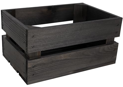 Creative Deco Large Black Wooden Crate With Handles | 30x20x15cm | Keepsake Chest Storage Box | Vintage Farmhouse Display Basket Gift Box