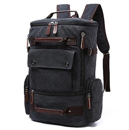 XINYASEE Vintage Rucksack Canvas PC Tasche Jugendliche Schule Tasche Männer Frauen Handtasche Universität Rucksack Arbeit Tasche Reisetasche Wandern Canvas Tagesrucksäcke (schwarz)