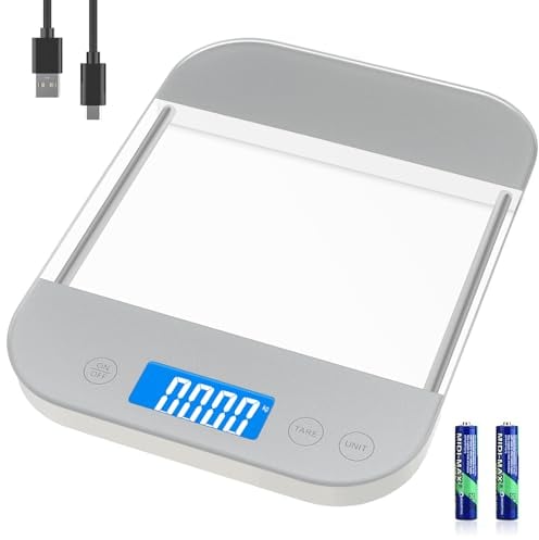 Rechargeable Kitchen Scale, [33lb/15Kg] [Waterproof Tempered Glass] Diyife USB Digital Food Scale with 1g/0.1oz Accuracy, LCD Display, Tare Function, Precise Digital Weighing Scales for Kitchen, Food