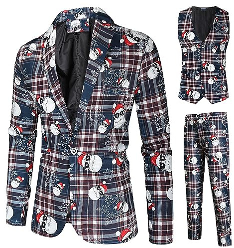 Bedruckte Anzug für Männer Santa Print Blazer Jacke Weste mit Hose Regular Fit Anzug für Weihnachten Party Performance Outfits