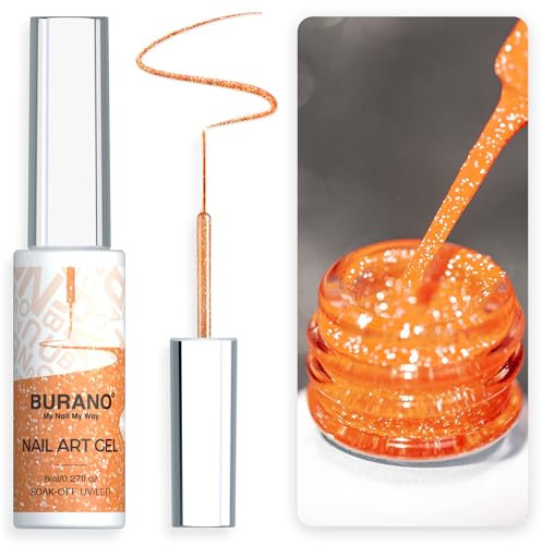 BURANO Liner Holographic Gel Nail Polish, UV LED Reflective Glitter Painted Silver Metallic Nail, Build in Thin Nail Brush Chrome Gel Curing Required 8ml (LX24)