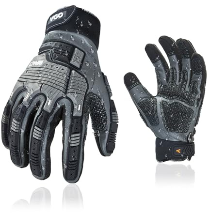Vgo... Herren Leder-Impact-Anti-Vibrations-Mechanikerhandschuh(CA7722WR,S) | Grau,wasserabweisendes Rindleder,Anti-Vibration,hochabriebfest,Touchscreen,industriell,Automobil,heavy duty Mechaniker