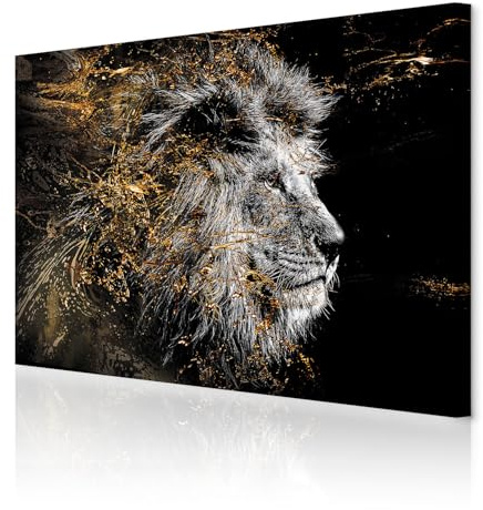 decomonkey - Impression sur Toile Intissé Animaux 120x80 1 Pièce - Tableau Décoration Appartement Cadre en Bois Photo Déco Salon Peinture sur Toile Maison Abstraction animaux chats lions