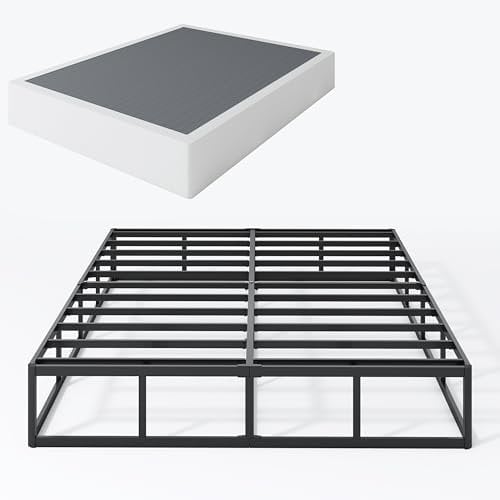 SHLAND Cal King Boxspringbett 22,9 cm, hochprofiliertes Metall, California King Size Boxspringbetten mit Stoffbezug, einfache Montage, 1360 kg maximale Tragkraft