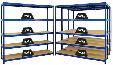 PROREGAL Mega Deal 4er-Set Schwerlastregal Giant Elephant 180x180x45cm mit 5 Ebenen Fachlast 200kg Blau, Kellerregal, Steckregal, Garagenregal, Lagerregal
