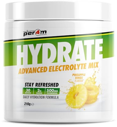 Per4m Hydrate Electrolyte Mix Powder | 500mg Cocomineral to Replenish Essential Electrolytes | Muscle Function, Cardiovascular Health, Neurological Support | 210g (Pineapple Rings)