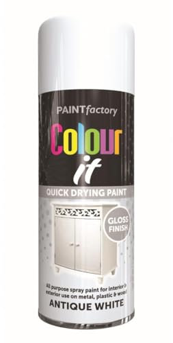 All Purpose Aerosol Spray Paint 400ml Quick Drying Spray, Fast Dry and Excellent Coverage for Metal, Wood, Plastic and More (Antique White)