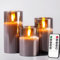 GTTFAE Glass Grey Real Wax LED Candles Flickering with Remote & Timer - Fake Candles Flickering Light, Battery Candles Set of 3, Festival, Wedding, Home Decor, Room Decor