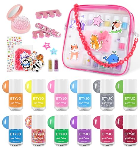 ETYJO kindernagellack Ungiftig Set - 12 Farben Wasserbasis Regenbogen Nagellack Kinder Peel Off Nagelset, Schnell Trocknend Nagellack Mädchen Perfekt Geschenke