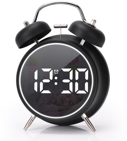 Digital Small Alarm Clock, 4.5 Inch Double Bell Electronic LED Alarm Clock