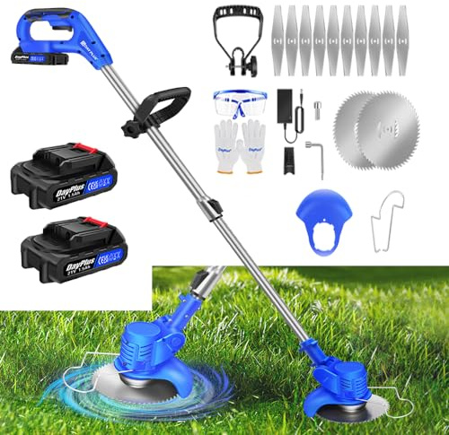 Akku Elektro Rasentrimmer mit Klingen, Rasenkantenschneider Akku Rasentrimmer und Kantenschneider Garten Rasen Unkraut Trimmer für Garten, Hof, Ink 2 Batterien und Ladegerät