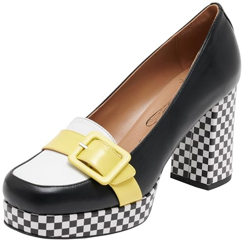 Fly London Women's ELLO242FLY Pumps, Black/White/Lemon, 6 UK