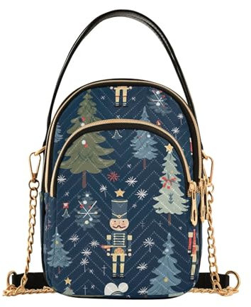 Watermelon on Stripes Quilted Purse Bag Crossbody Cell Phone Bag, Christmas Nutcracker and Trees