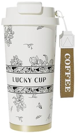 EACHPT Tasse a Cafe Thermos Isotherme,Mug Isotherme 500ml,Thermos avec Couvercle Étanche,Double paroi en acier Inoxydable Tasses à café Avec paille pliable,pour Café Chaud et Froid, Lait et Thé