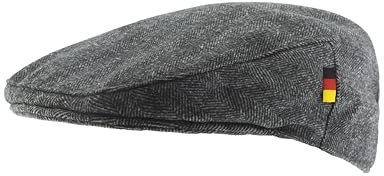 Patriia Mütze Deutsche Flagge Herbst-Winter. Handwerkskunst, von Hand gefertigt. Mütze Mann. Baskenmütze Frau. Barett. (DE/NL/SE/PL, Alphanumerisch, L, Fischgrätmuster Grau)