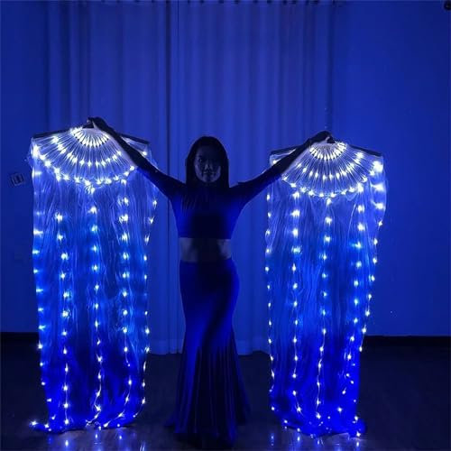 LED Silk Fans Belly Dance Real Chinese Silk Veils Party Show Costume 1 Pair Led Fans for Dance