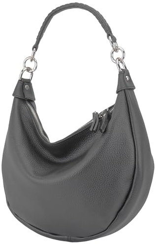 SH Leder Echtleder Damen Halbmondförmige Tasche stylisch bananentasche Umhängetasche Leder 30x22cm Mina G668 (Dunkelgrau)