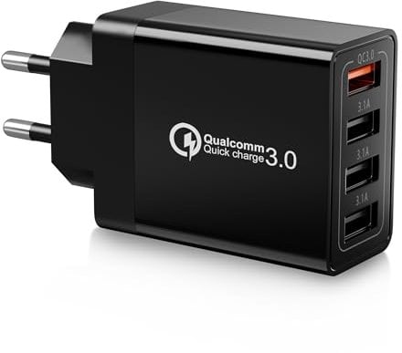 Kayshow 33W 4-Port USB Ladegerät mit Quick Charge 3.0 für iPhone 16 15 14 13 12 11 Pro X, Samsung Galaxy S21 S20 FE S10 S9 S8 A71 A51 A15 A34, Schnellladegerät Mehrfach Ladestecker USB Netzteil