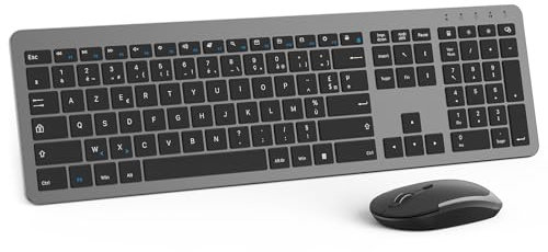 seenda Ensemble Clavier et Souris sans Fil, Clavier Ultra Fin Full Size, Clavier Silencieux avec Protection en Silicone pour PC/Ordinateur Portable/Smart TV, Disposition AZERTY, Gris