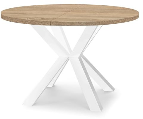 Dekori Möbel Runder Ausziehbarer Tisch für Esszimmer RAL mit Holzbeinen, Skandinavischer Stil, Durchmesser Varianten von : 90 bis 220 cm (Eiche Sonoma/Weiß, 120/220 cm)