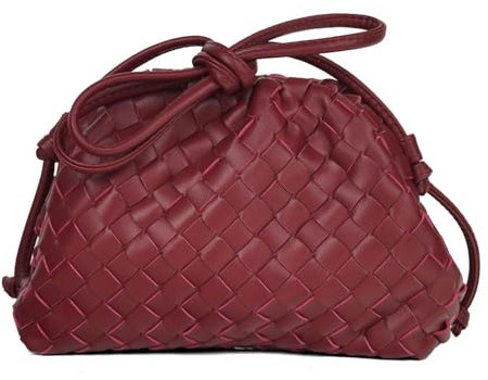 Huralona Elegante Clutch-Geldbörse aus veganem Leder, super weich, mit Wolkenmuster, Clutch-Tasche für Damen, PU-Abendtasche, Handtasche, WineRed Woven, Small