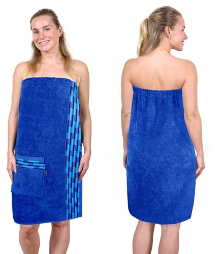 Lashuma Saunakilt Damen 75x150 cm | Lugano Saunahandtuch mit Knöpfen | Premium Saunatuch Blau - Königsblau | Saugstark & Strapazierfähig