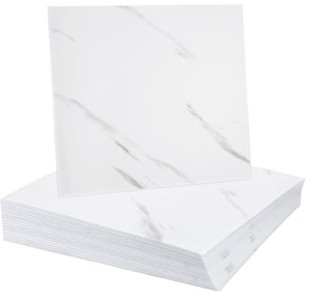 sourcing map 20pcs Peel and Stick Marble Tiles, Waterproof Wall Panel Backsplash, 12x12 PVC Peel and Stick Shower Tiles for Bathroom, Kitchen, Living, Elegant White Design