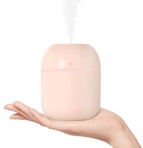 Portable Small Humidifier, USB Personal Desktop Humidifier for Car, Office Room, Bedroom, Auto Shut-Off, 2 Mist Modes, Super Quiet(220ml, Pink)