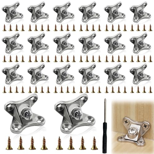 20 Pcs Abnehmbare Eckstrebe: Schmetterling Eckstrebe mit 80 Pcs Edelstahlschrauben und 1 einen Schraubendreher, Butterfly Corner Connector, L-Förmiger eckverbinder für Wood Cabinets Furniture
