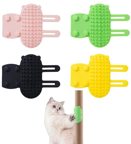 Selbstreinigende Katzenbürste,4 Stück Wall Mounted Cat Brush Silikon Katzenpflege Massage Haarbürste,Hundehaustier Kratzhandschuhe,Für Tischbeine Klettergerüst Hund-Haustier-Haarausfallhandschuh