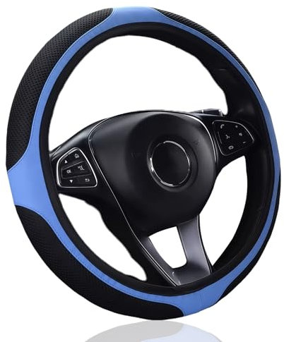 Lenkradbezug Leder Mesh Auto Lenkradbezug Universal Anti Rutsch Atmungsaktiv Verschleißfest Elastizität Steering Wheel Cover Lenkradhülle Blau 37-38cm Lenkrad Bezug