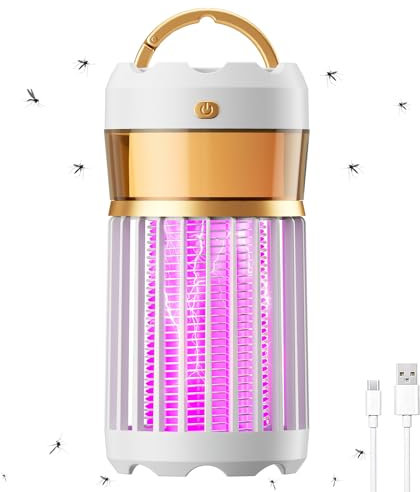 FainFun lámpara antimosquitos, 3 in 1 Lámpara Antimosquitos Recargable USB, Mata Mosquitos Electrico para Casa, Jardín, Camping, Oficina(Blanco)
